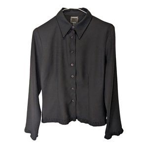 Catalyst New York Womens Vintage 90s Button-Up Blouse Black Pleated Hem Size 4